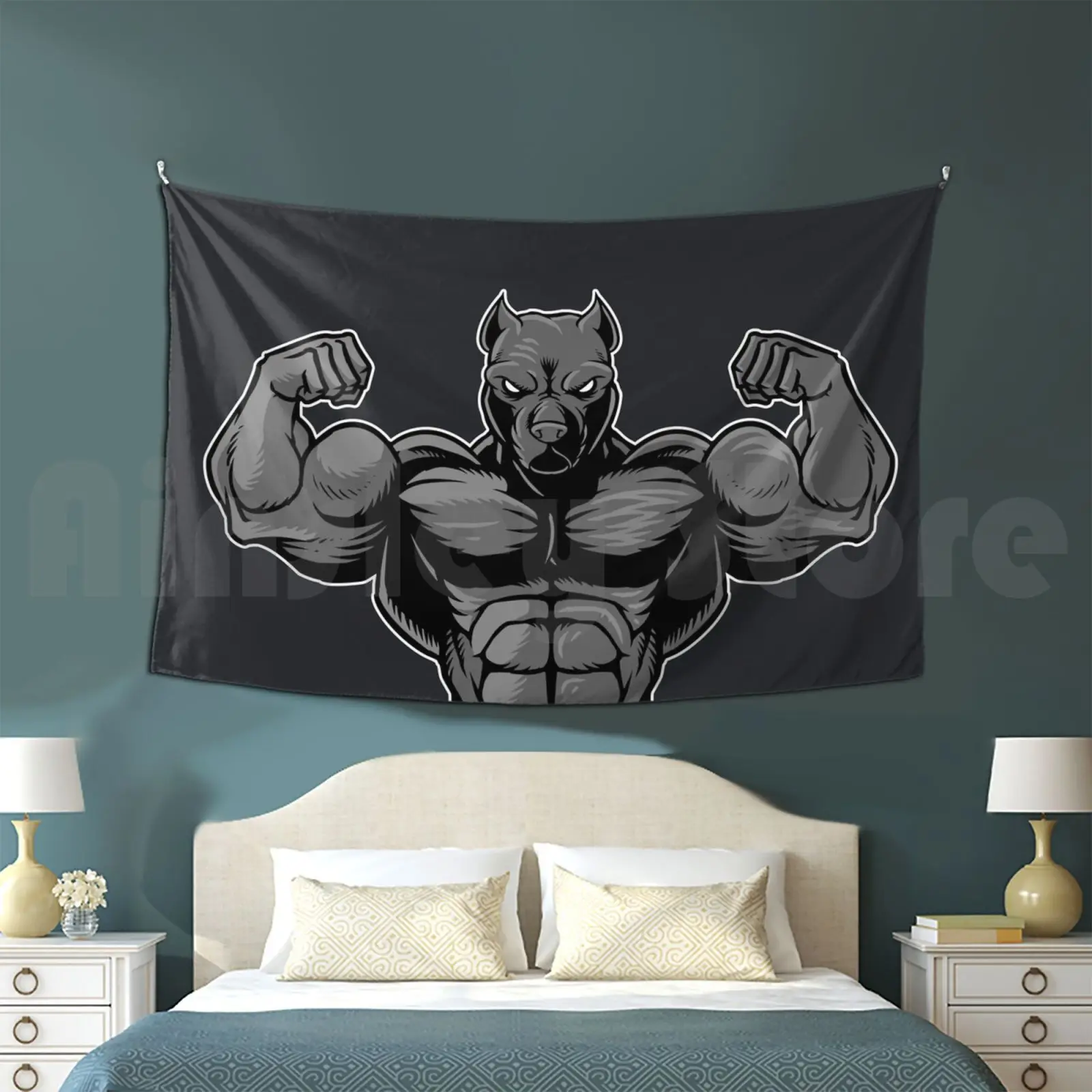 Bodybuilding Pitbull Dog Customized Tapestry Gym Gym Pitbull Pitbull Muscle Muscle Flex Motivation