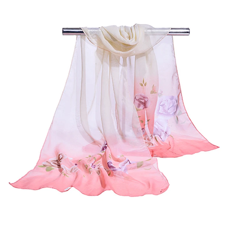 Flower Chiffon Scarf Women Printing Fashion Flowers High Quality Scarves Shawl Cape Ladies Female Plant Scarfs Thin Shawl Wraps