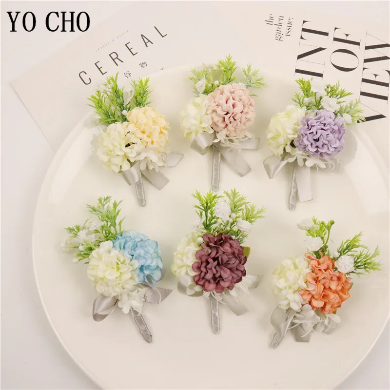 YO CHO Hochzeit Blume Im Knopfloch für Groomsmen Brautjungfer Handgelenk Corsage Armband Künstliche Seide Blume Glück Ball Corsage Zubehör