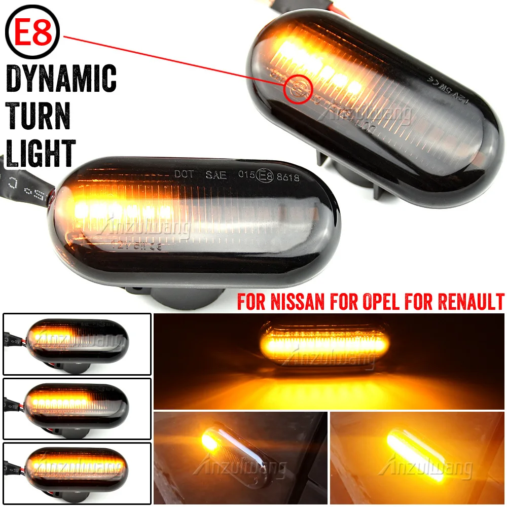 2x Led Dynamic Turn Signal Lights Side Marker For Renault Clio Trafic Kangoo Twigo Dacia Logan Duster Nissan Interstar Primastar