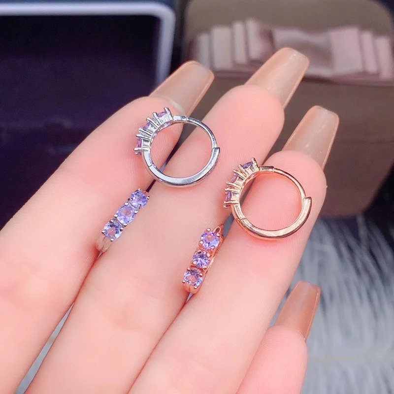 Tanzanite Earrings, Natural Tanzanite Round Stud Earrings in 925 Sterling Silver, Silver Tanzanite Earrings, December Birthstone