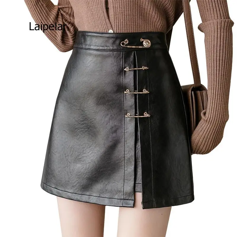 2021 Summer New Fashion Metal Pin Decorative Skirt Shorts Solid Color Lady High Waist Wide Leg Shorts Women Skirts