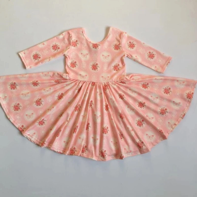 

2021 New Spring Summer Baby Girls Dress With Flowers Print Girls Boutique Cotton Clothes Dress Girls Party Big Swing Twirl Dress