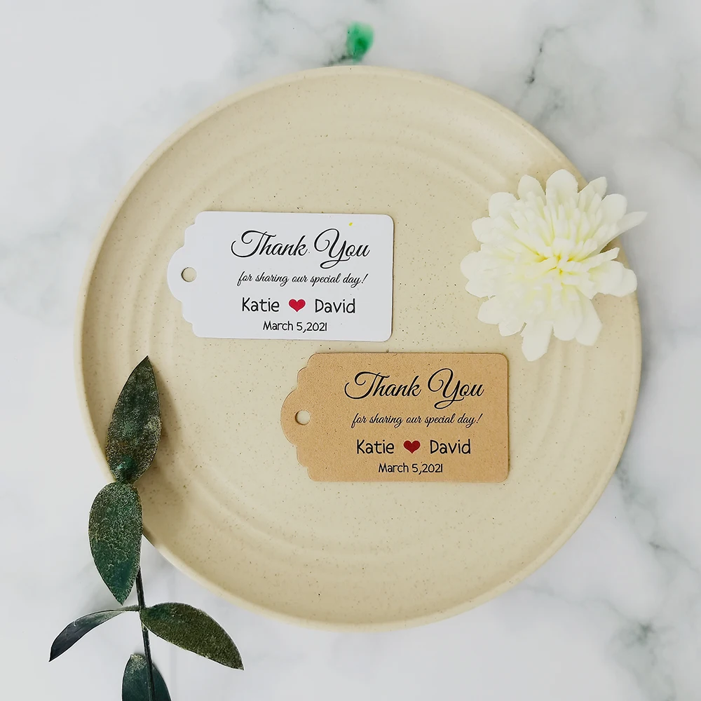 

JD10-100 Pcs 35x62mm White Label Products Personalized Thank You Cards Handmade Box Gift Key Candy Wedding Flowers Price Tags