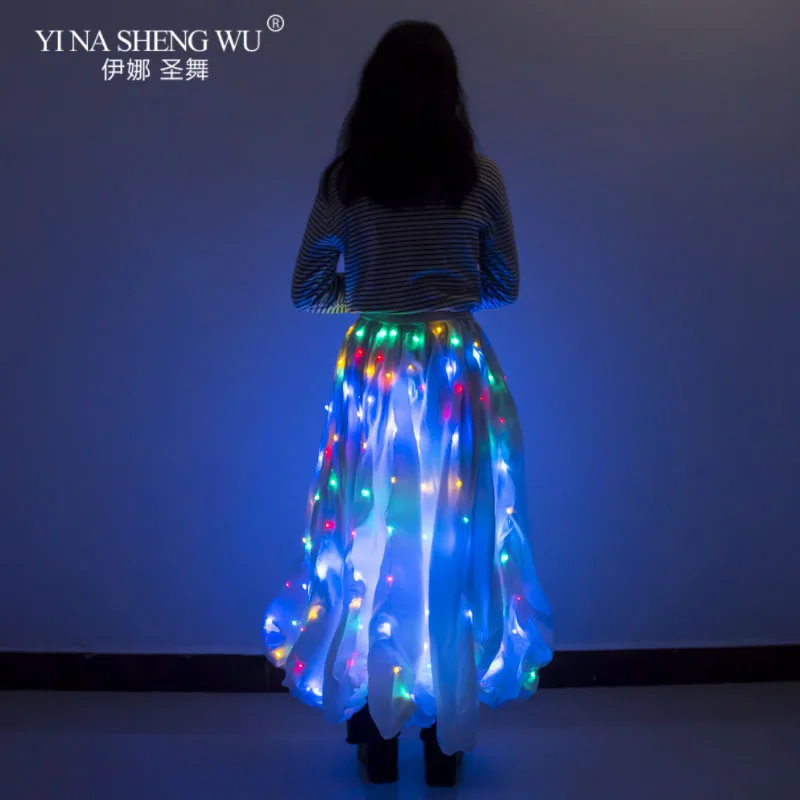 LED luminous Tulle Skirt Dance Christmas Party Colorful LED Tutu Skirt Sexy White Multicolor Long Skirt Bellydance LED Skirt New