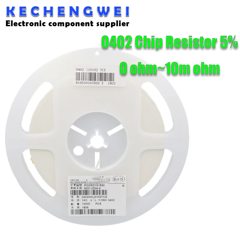 10000 szt. Rezystorów rezystor z chipem smd z pełną rolką 0402 0r-10m 1/16W 5% 4,7r 39R 360R 3 k9 36K 360K 0R 10R 100R 1K 10K 100K