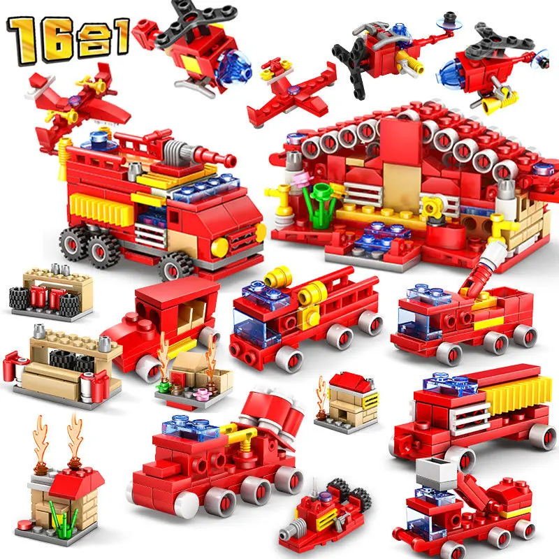 

16PCS/LOT City Fire Rescue Constructor Station Building Blocks Sets Technical Firefighter Plane Hobbies Bricks Educational Toys