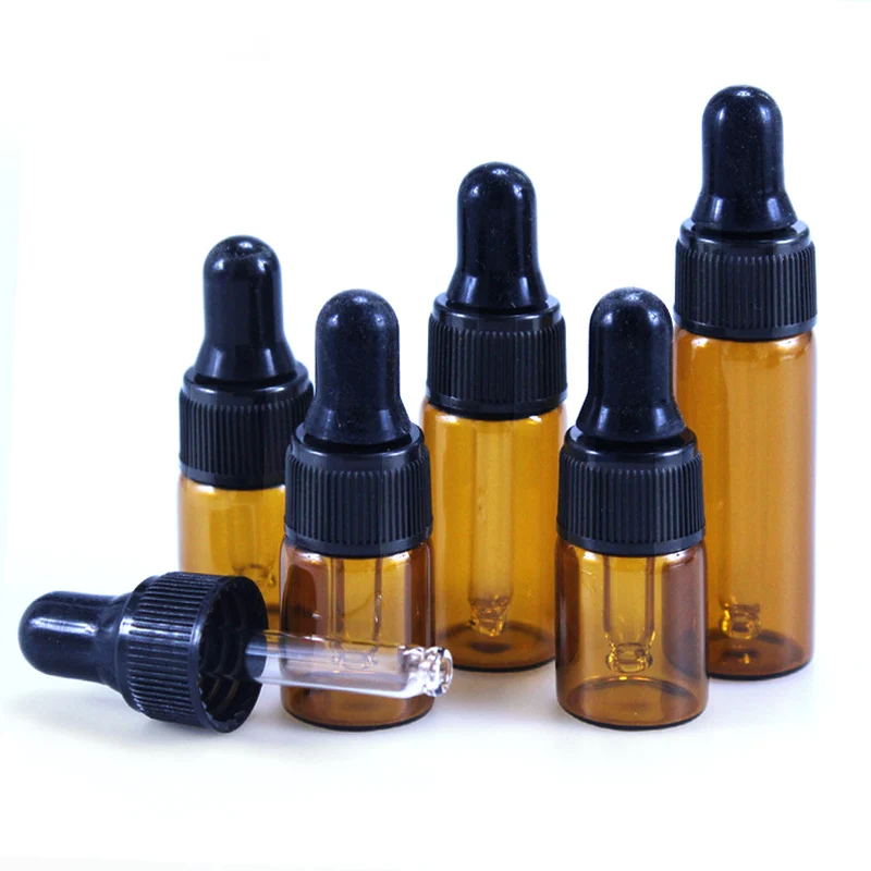 

50pcs/lot 1ml 2ml 3ml 5ml Amber Glass Dropper Bottle Essential Oil Display Vials Small Serum Perfume Brown Sample Test Bottle