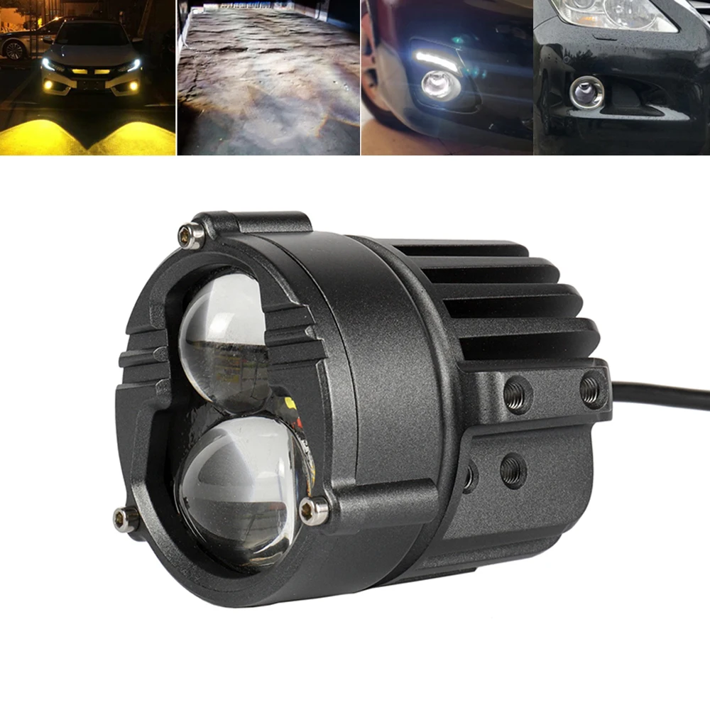 1pair Car Spotlights LED External Work Light Yellow White Dual Color Hi/ Low Beam Headlight Fog Lights for Auto Car Motorcycle.