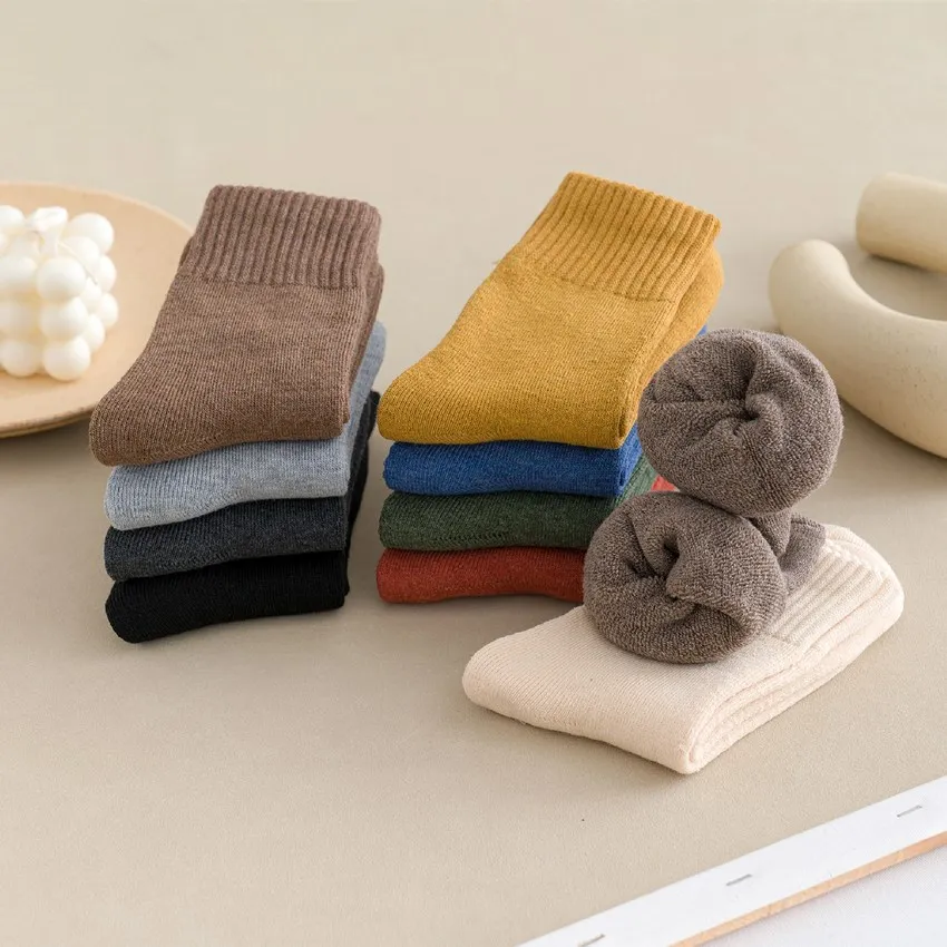 

Socks Autumn and Winter Thick Warm Socks Women Men Solid Color Socks Tube Cotton Towel Socks Japanese Female Winter Couple Socks