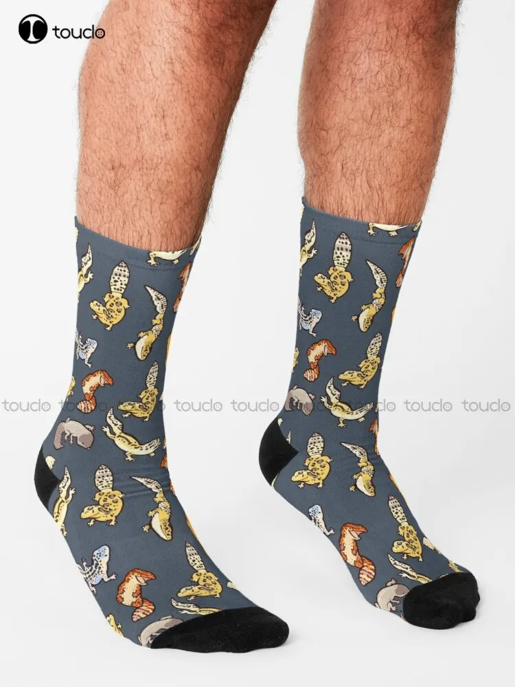 Chub Geckos In Dark Grey Socks Black Socks For Men Personalized Custom Unisex Adult Teen Youth Socks 360° Digital Print