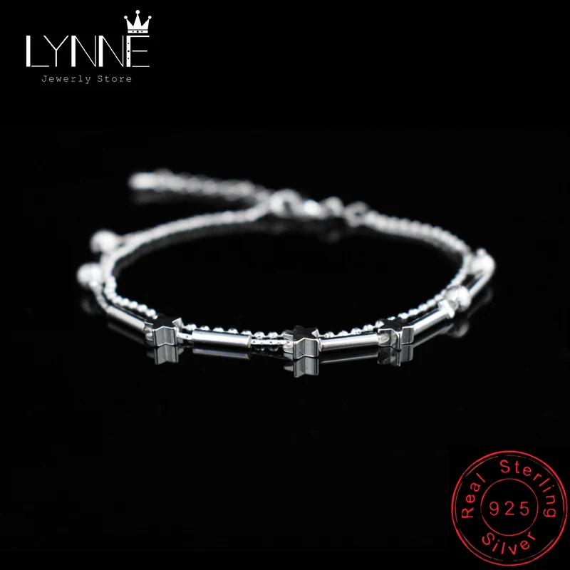 New Double Layers Chain Star Bead Charm Bracelets 925 Sterling Silver Summer Bracelet Women&Girl Fashion Brithday Jewelry Gift