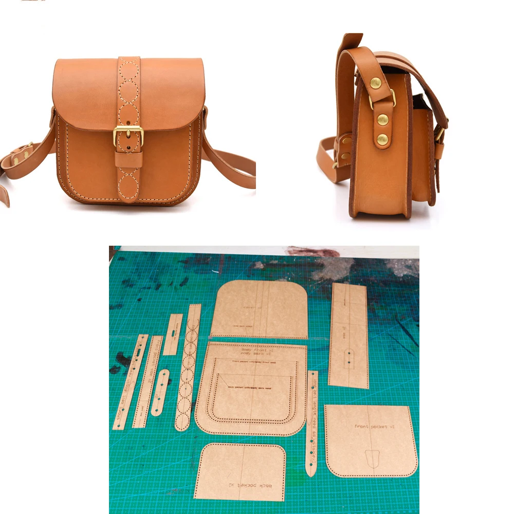 DIY leather craft  shoulder bag die cutting kraft paper sewing pattern hollowed stencil template 20x19x8cm