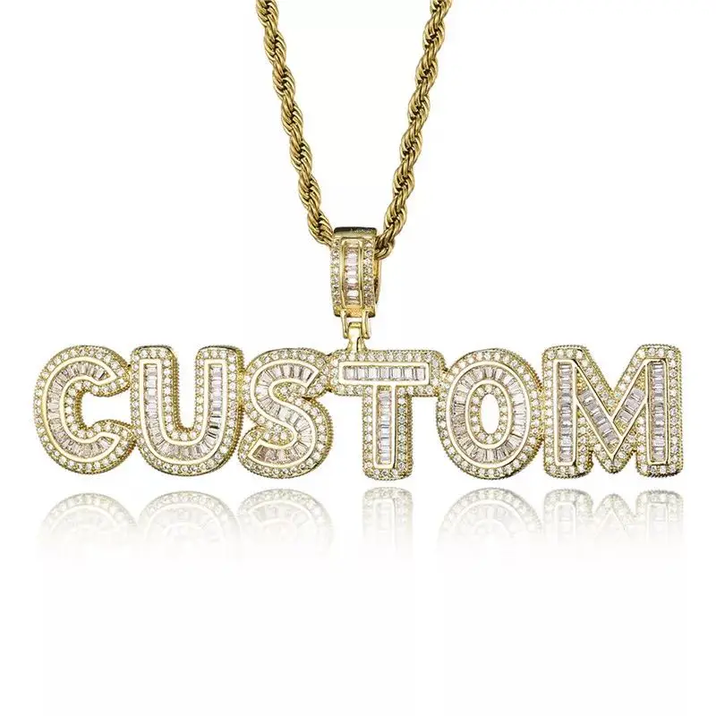 Hip-hop new personality S925 custom rock sugar alphanumeric stitching combination pendant necklace micro-inlaid zircon