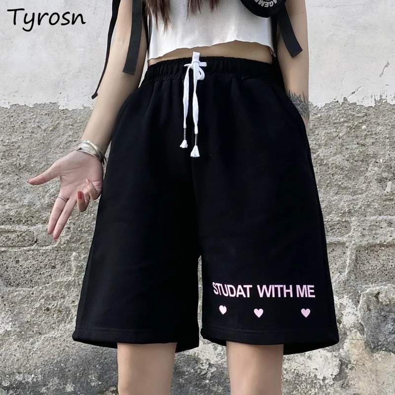 

Shorts Women Design High Waist Drawstring Loose Letter Printed Short Running All-match Summer Knee-length Trousers Jogger Teens