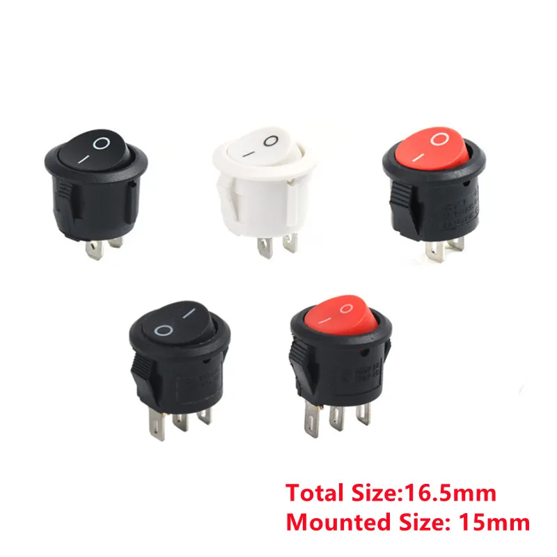 

10PCS KCD1 Diameter 16.5mm Small Round Boat Rocker Switches Black Mini Round 2 Pin 3Pin ON-OFF Rocker Switch KCD1-105