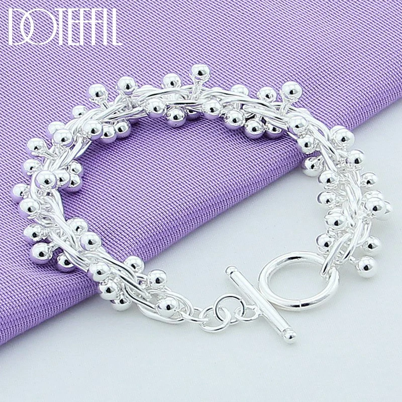 

DOTEFFIL 925 Sterling Silver Smooth Grape Bead Bracelet For Women Fashion Charm Wedding Engagement Party Jewelry