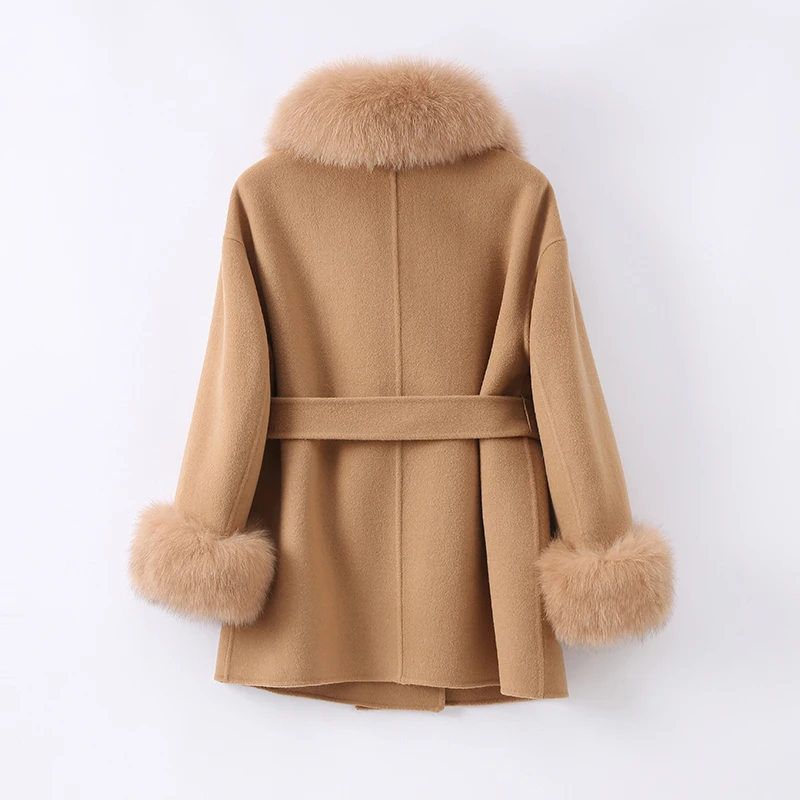 Imagem -02 - Pudi Mulheres Inverno Real Cabolsa de Pele de Raposa Jaqueta 2023 Feminino Senhora sobre o Tamanho de lã Misturas Parka Trench Cape Z21182