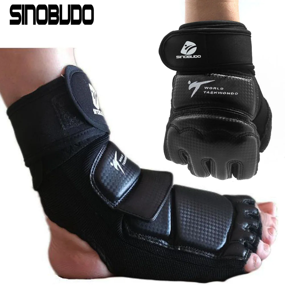 Taekwondo di alta qualità WT Pu guanti a mano calzini per piedi Protector Guard Karate Boxing caviglia Palm Protector Guard Gear Suit adulto bambino