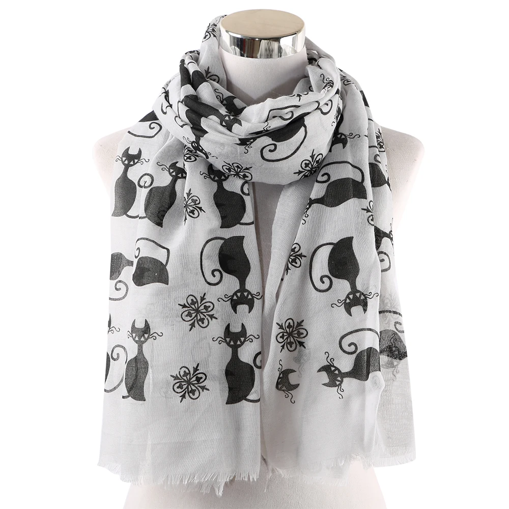 HUOBAO New Women Scarf Cat Printed Foulard Femme Animal Print Bufanda Mujer  Scarves Shawl Wraps Mother Gifts