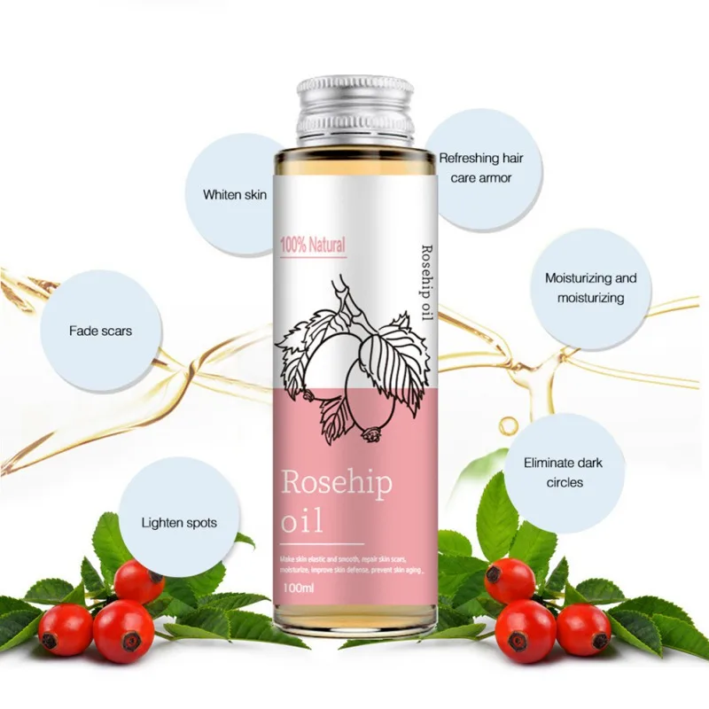 100ml Rosehip Oil Body Massage Serum Essence Pure Natural Moisturizing Dry Skin Hair Anti-Aging Facail Vitamin E Beauty Health