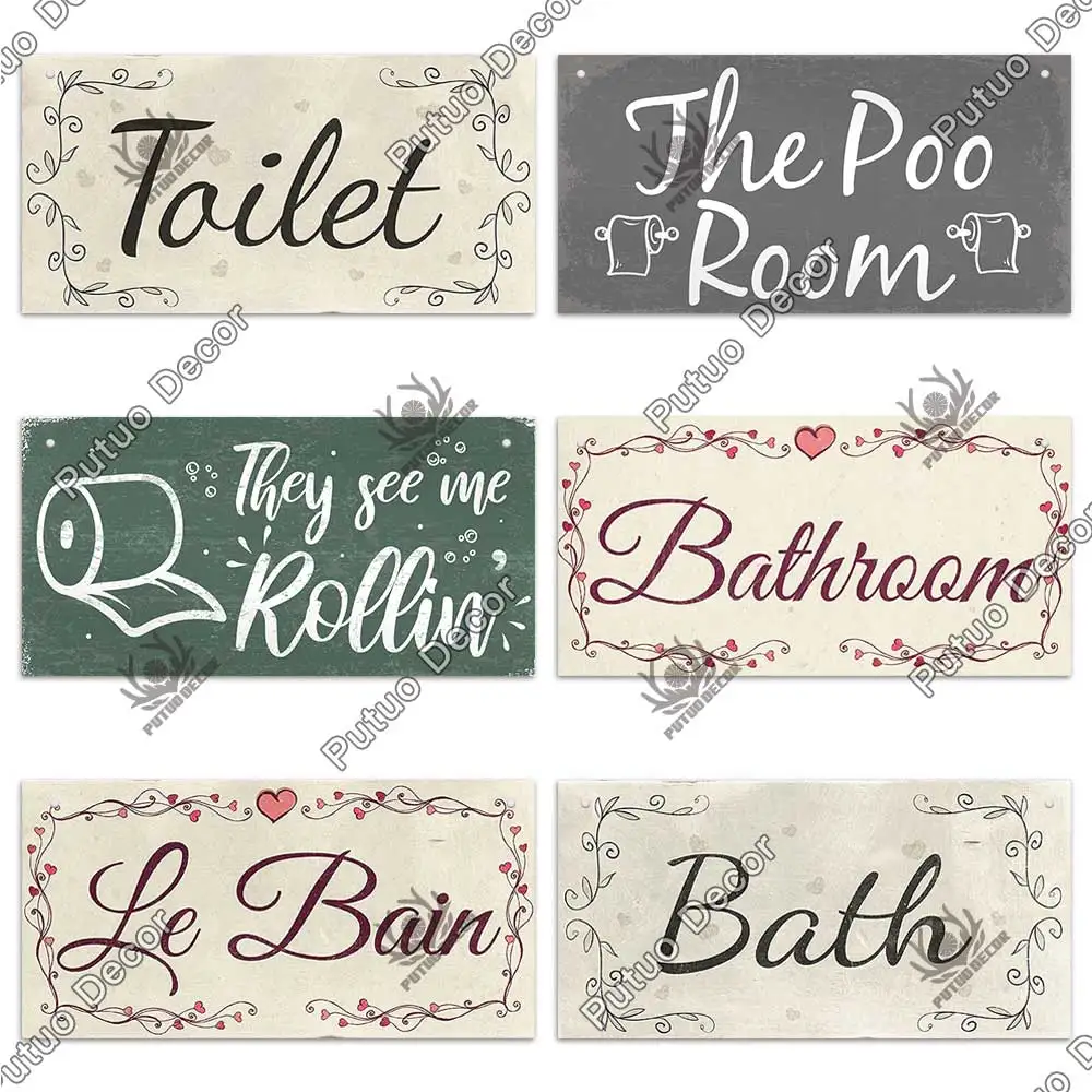 Putuo Decor Toilet Signs Wooden Hanging Plaque Decorative Plaque for Toilet Door Hanging Sign Wood In Bar Pub Beach Home Decor