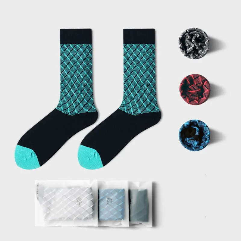 DOIAESKV Gentleman Socks Dress Business Men Socks Combed Cotton Fashion British Diamond Crew Socks Male for All Season