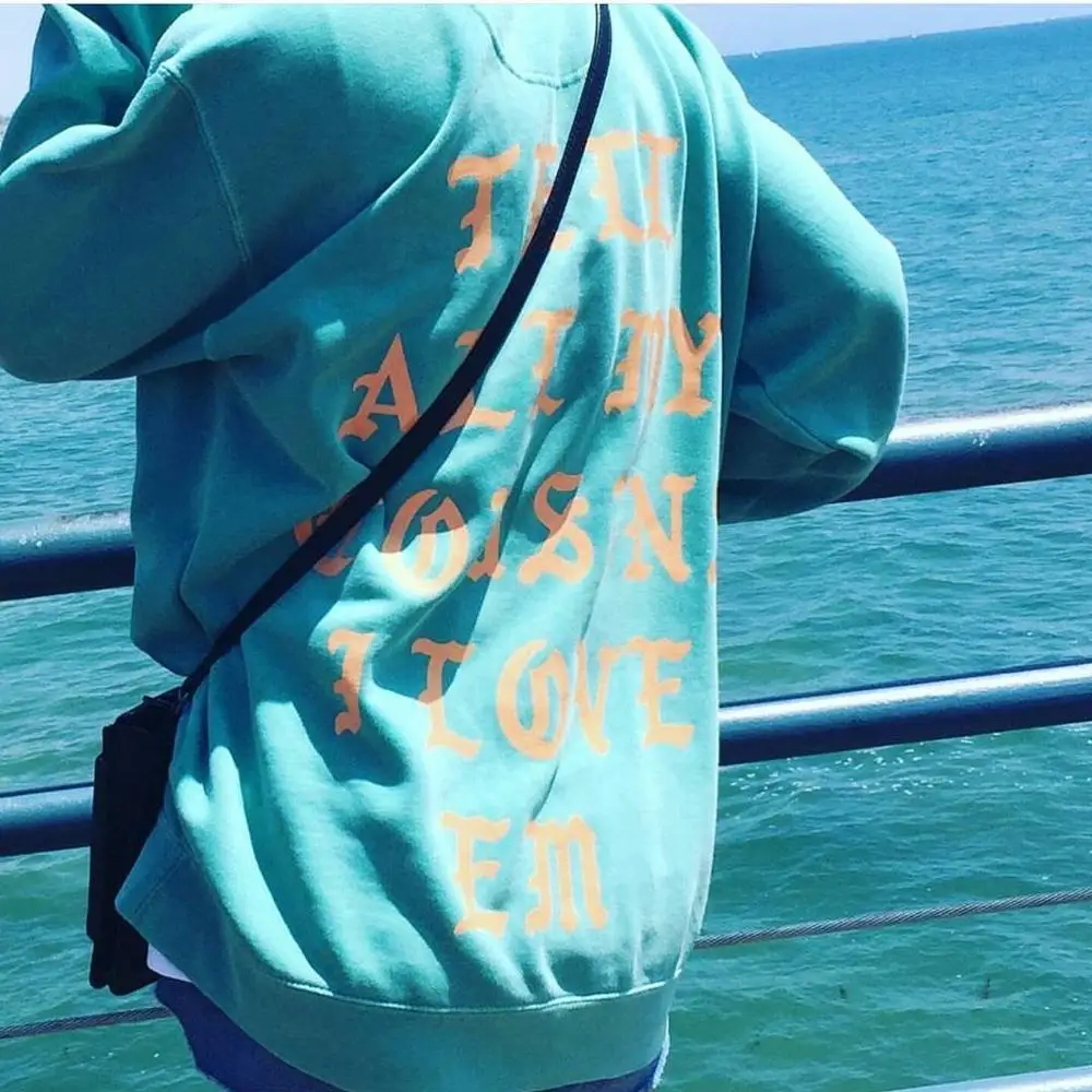 Kanye west eu me sinto como pablo hoody los angeles limitado lago azul pulôver em torno do pescoço de lã de algodão moletom masculino feminino