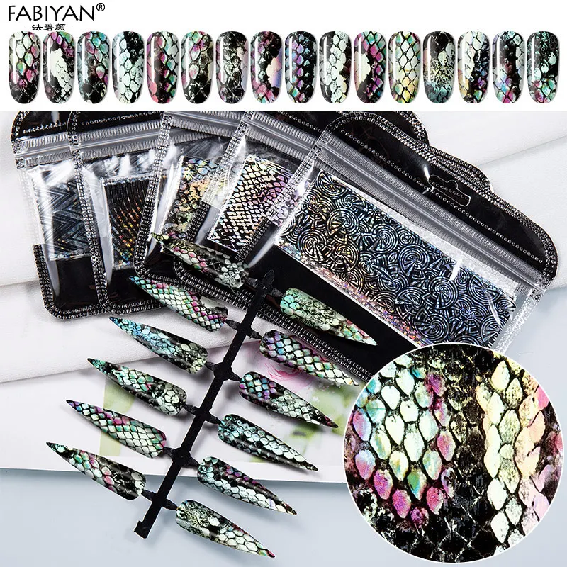 Holographic Shinning Nail Foil Nail Art Transfer Sticker 16Pcs/Pack Scale Leopard Pattern Tips Design Manicure Decoration 4*20cm