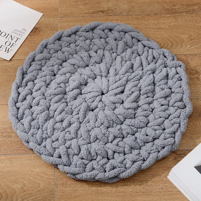 Soft Plush Knot Sofa Pillow, Monochromatic Square Cushion, Hand-woven Cushion, Living Room, 50cm