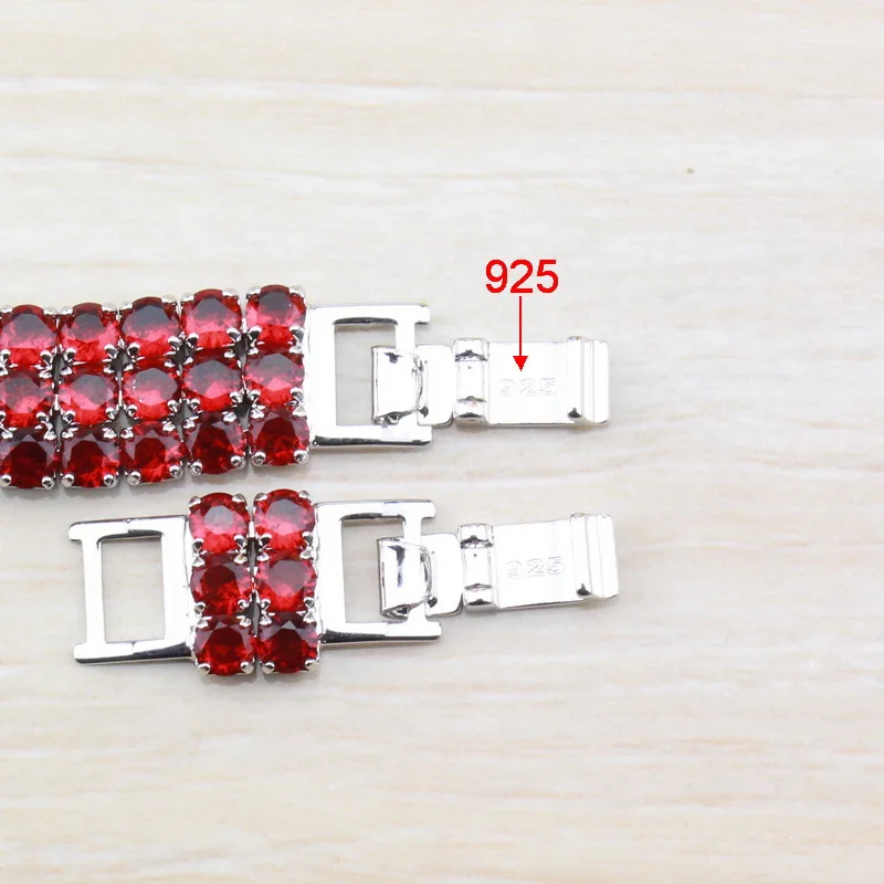 925 Silver Link Chain Charm Bracelet Red Garnet Bridal Jewelry for Women Luxury Wedding Decoration Dropshipping