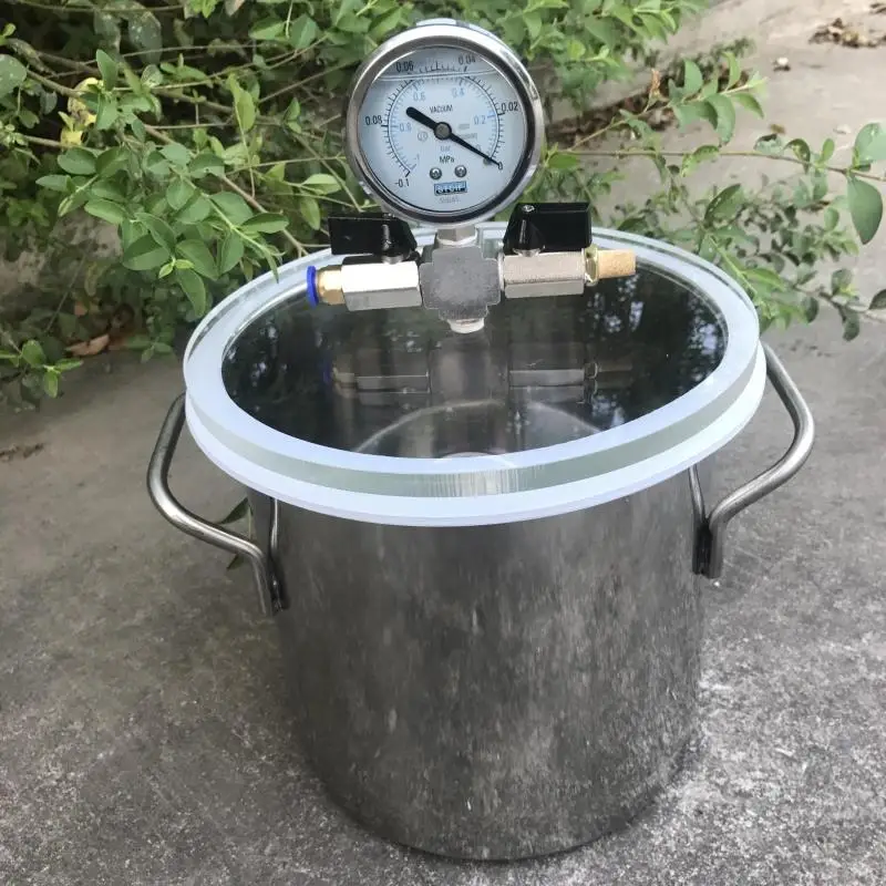 

20Cm Vacuum Defoaming Tank Barrel Stainless Steel Vacuum Chamber Crystal Glue Maker for Ab Glue Epoxy Resin Silica Gel 5L