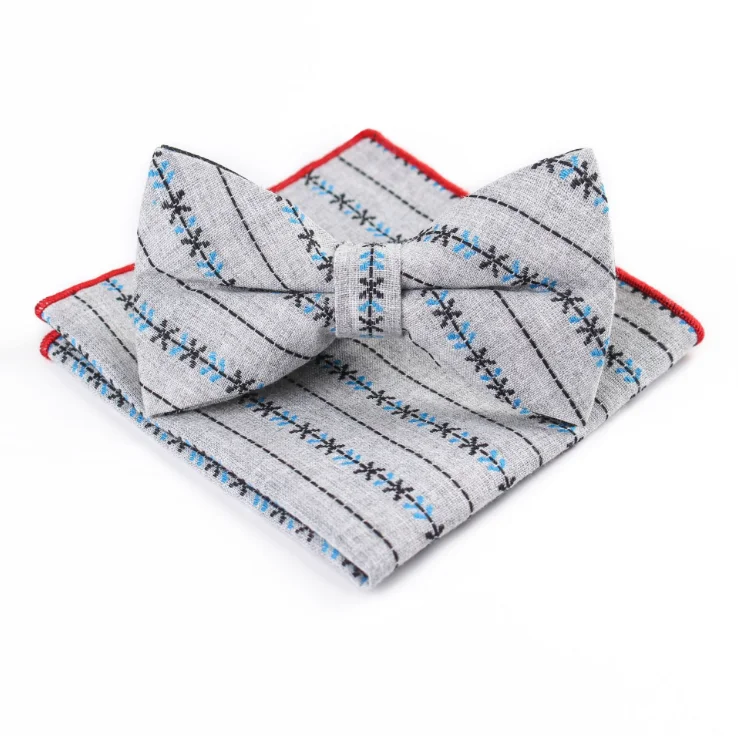 GUSLESON Fashion Cotton Self Bow Tie And Handkerchief Set for Men  Striped Print Bow Tie Set For Wedding Business Gift