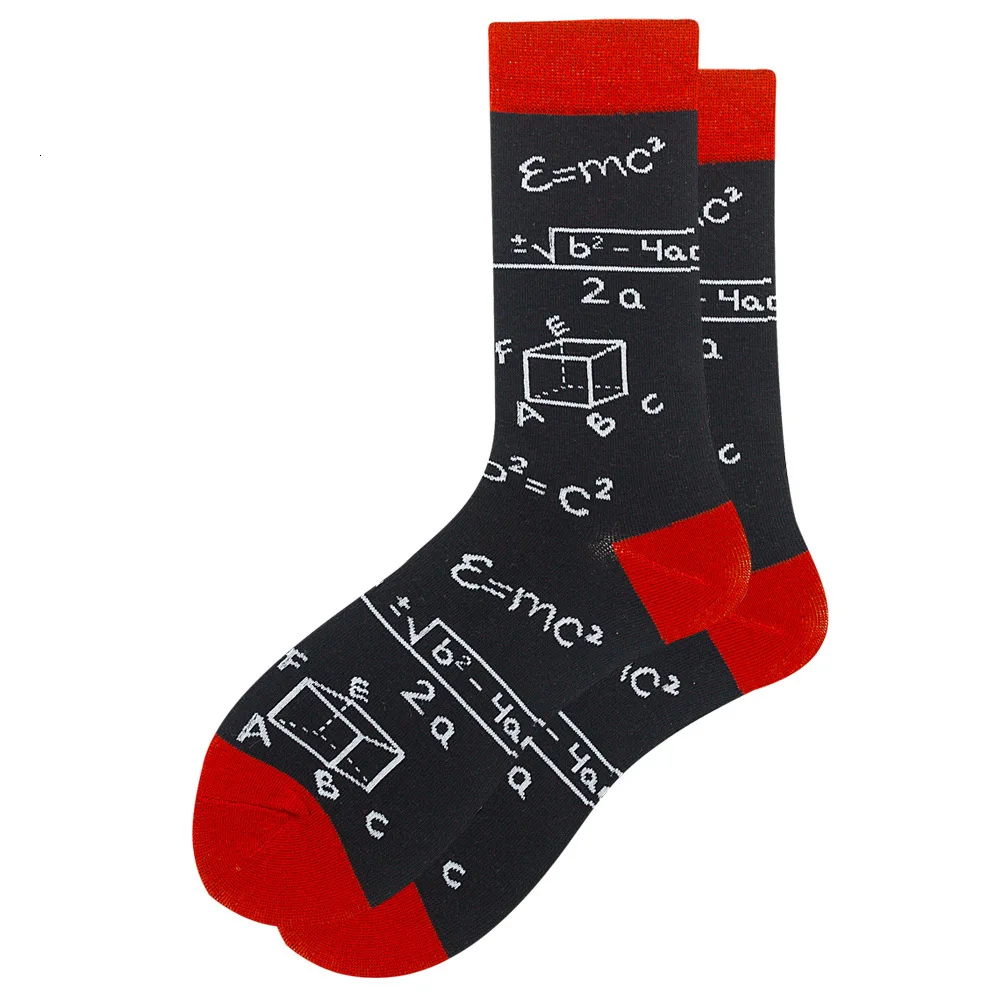 New  Winter Colorful Men's Socks Cotton Funny Wine Glass Stamp Math Medicine Pattern Calcetines Fashion Novelty Men Socks