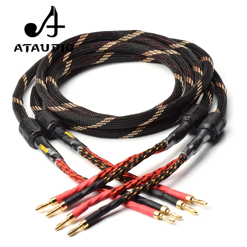 ATAUDIO 1 Pair Hi-Fi Speaker Cable Great Quality 4N OFC Subwoofer Banana Plugs Speaker Cable for Sound Amplifier