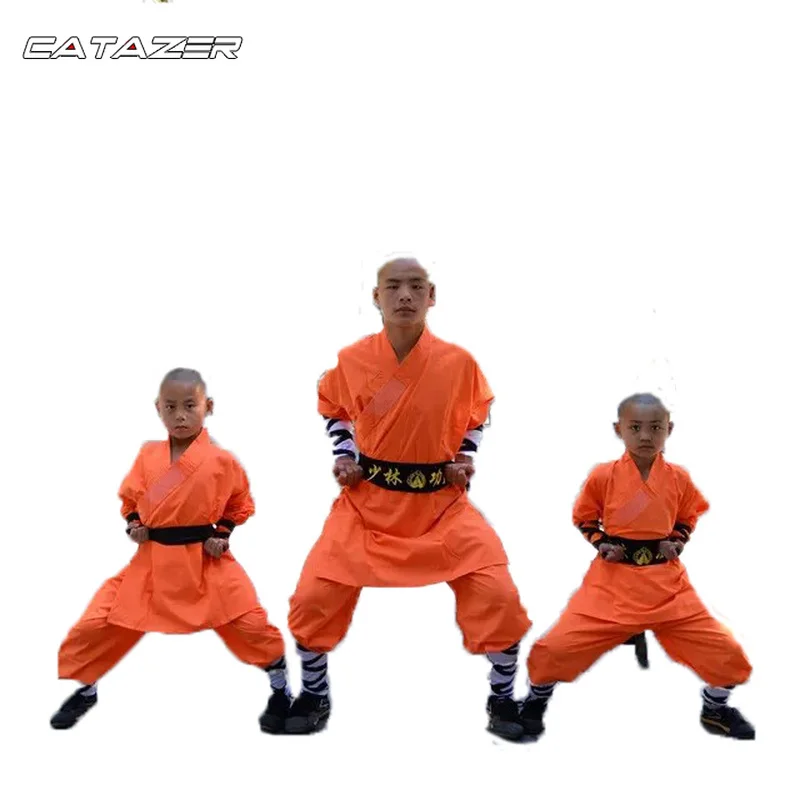 

Orange Durable Shaolin Monk Kung Fu Uniform Martial Arts Suit Full Size for Kids Adults