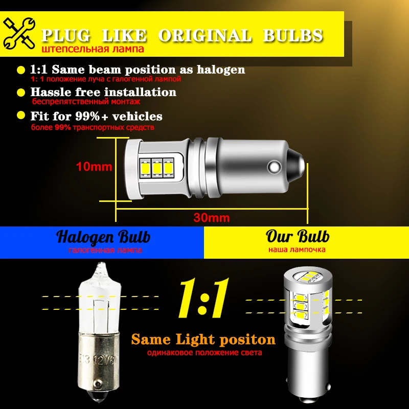 IJDM T4W BA9S LED Blub BAX9S H21W BAY9S LED 12V 24V H6W H5W LED per auto fendinebbia posteriore Rosso Bianco Parcheggio automatico Lampada di retromarcia 6000K