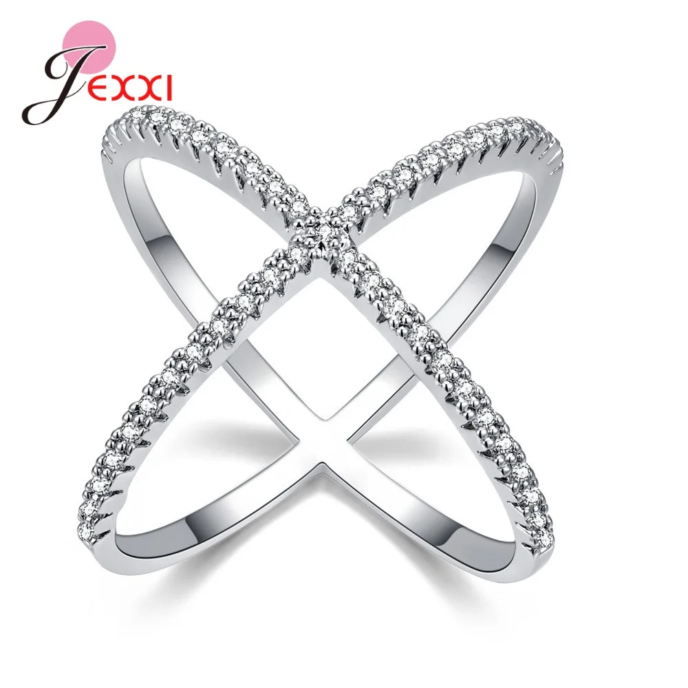 925 Sterling Silver Cubic Zirconia Rings New X Shape Cross Round Fashion Women Personality Finger Accessories Jewelry Bague