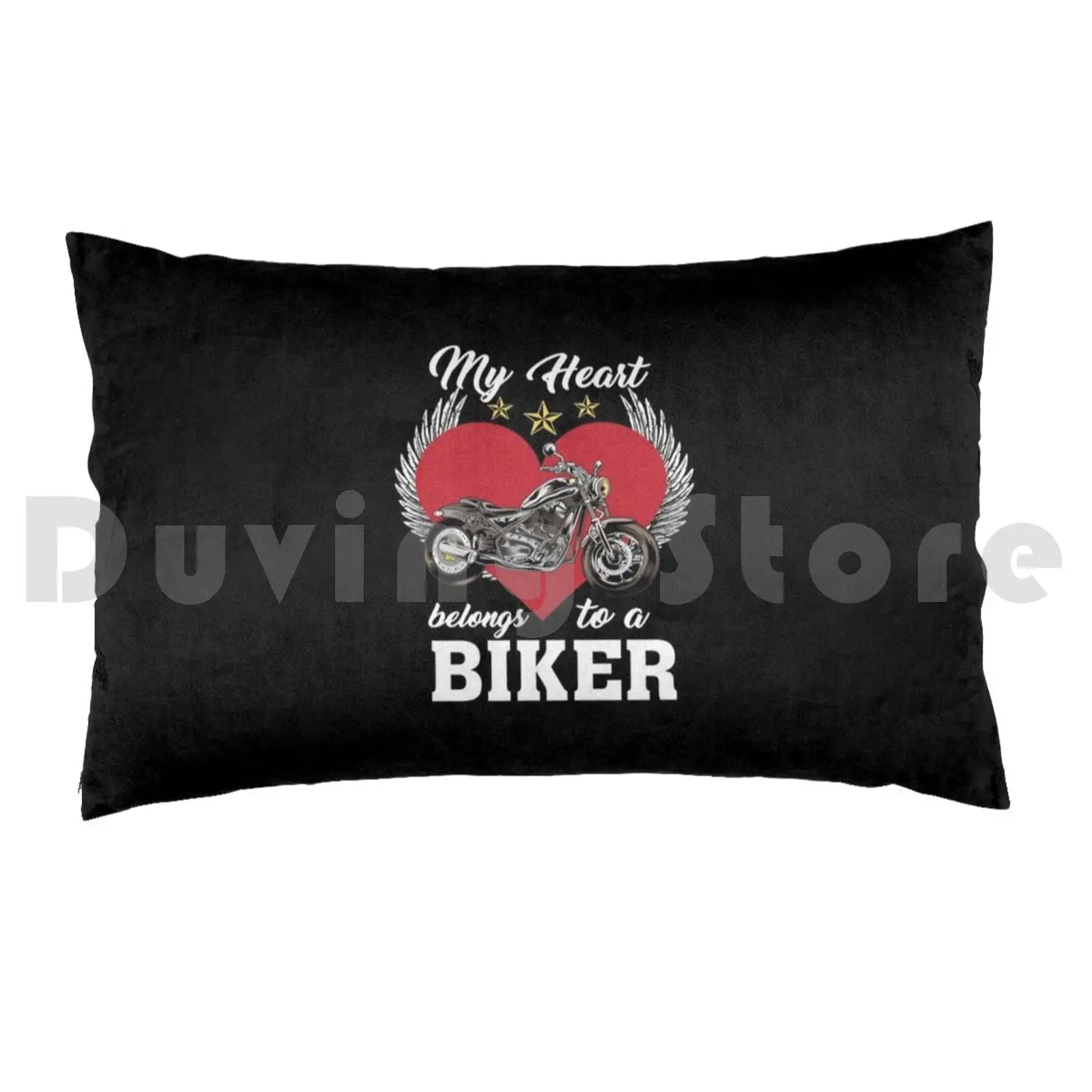 Heart Biker Motorcycle Rider Wife Husband Gift Pillow Case Printed 50x75 Love Driver Heart Belongs Motorcycle