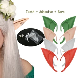 1 Set Halloween Vampire Teeth with Adhesive Resin Dentures Fangs and Latex Elf Ears Party Costume Props Holiday DIY Decorations