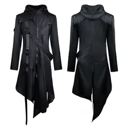 Men Cloak Coat Male Victoria Steampunk Trench Frock Outwear Overcoat Halloween Gothic Long Sleeve Hooded Jacket Cosplay Costumes