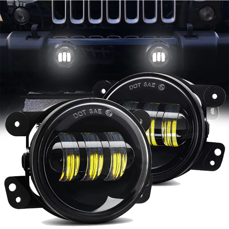 

For Jeep Wrangler JK Chrysler 300 Dodge 4 Inch Led Fog Lights 30W 6000K White/Amber Halo Ring DRL 4*4 Off Road Fog Lamps