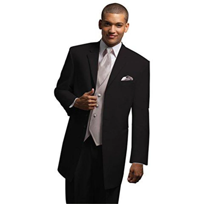 Four Buttons Groomsmen Tuxedos Three Pieces Men Suits Fits Groom Best Man For Wedding Dress Prom Dinner Dress(Jacket+Pants+Vest)