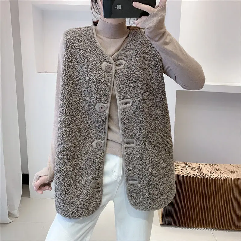 Autumn and winter new leather and fur one vest outer wear loose sleeveless vest lambskin coat women's