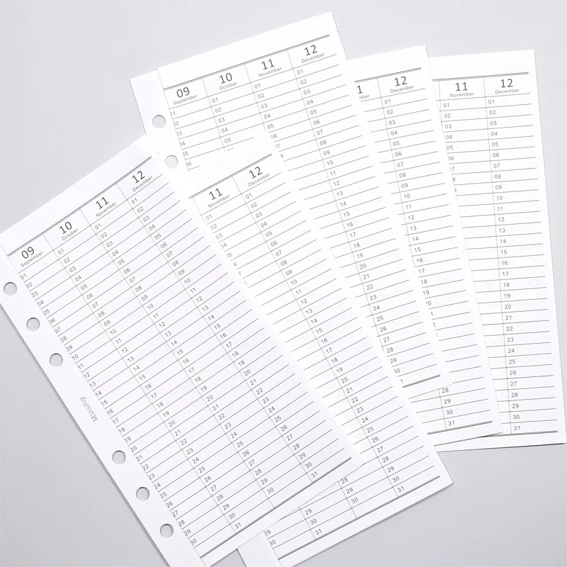 Einfache vertikale Jahresplan-Checkliste, A6-Planer, Einlage, Tagebuch, Nachfüllung, dreifach gefaltete Füllpapiere für 6-Loch-Ordner-Organizer – Detail 3
