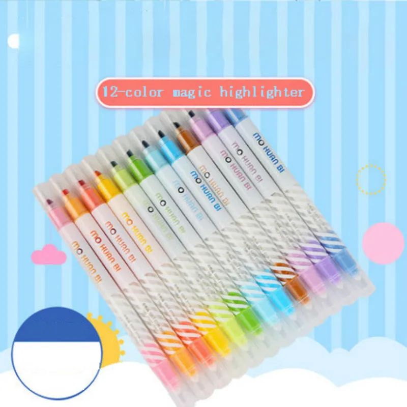 12pcs Magic Color Drawing Pen Set Discolored Highlighter Marker Spot Liner Pens Scrapbooking Art Supplies Stationery School