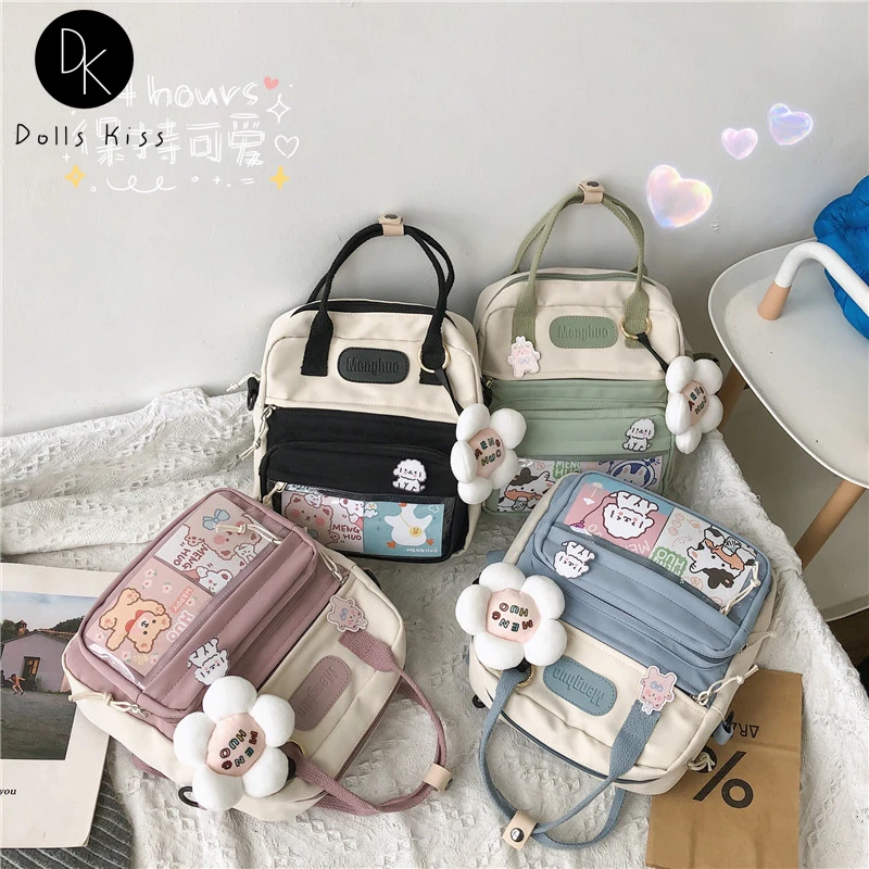 

Women Cute ITA Backpack 3 Ways Front Transparent PVC Pocket for Badges Ita Female Shoulder Bag with Strap Girls School Bag 2021