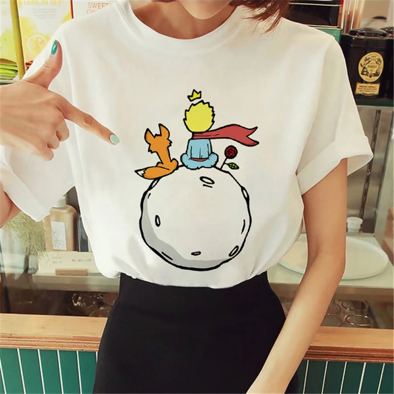 T-shirt manches courtes col rond femme, estival et tendance, avec image du petit prince