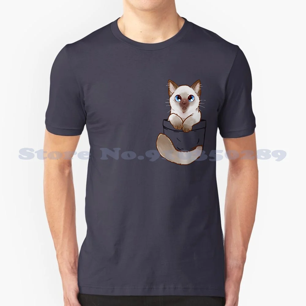 Camiseta 100% de algodón con estampado de gato Ragdoll para niños, camisa de bolsillo con dibujos animados de animales simples, piel marrón y gris