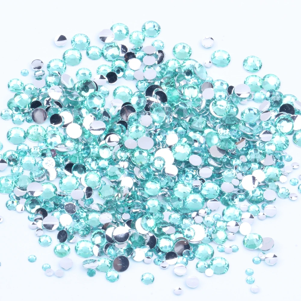 Aquamarine Color Non Hotfix Resin Rhinestones 2-6mm Imitation Facets Glue On Diamonds DIY Nails Art Phone Cases Supplies